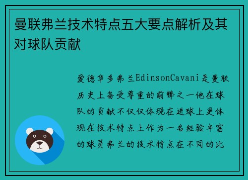 曼联弗兰技术特点五大要点解析及其对球队贡献