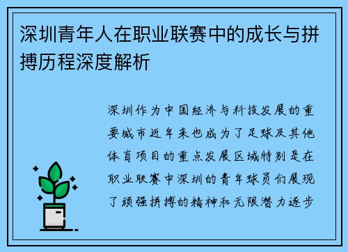 深圳青年人在职业联赛中的成长与拼搏历程深度解析